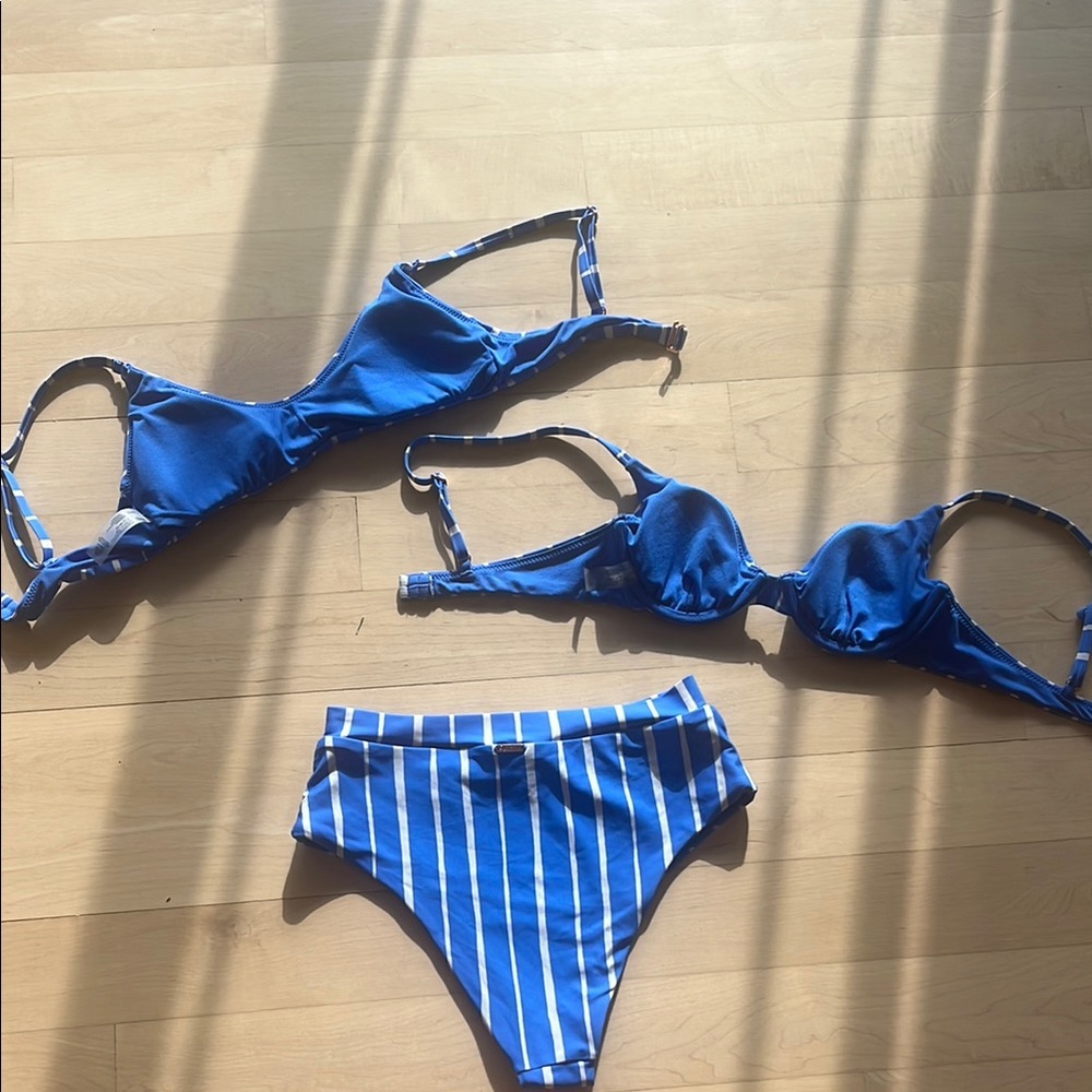 Blue Striped Bikini Swim Set
